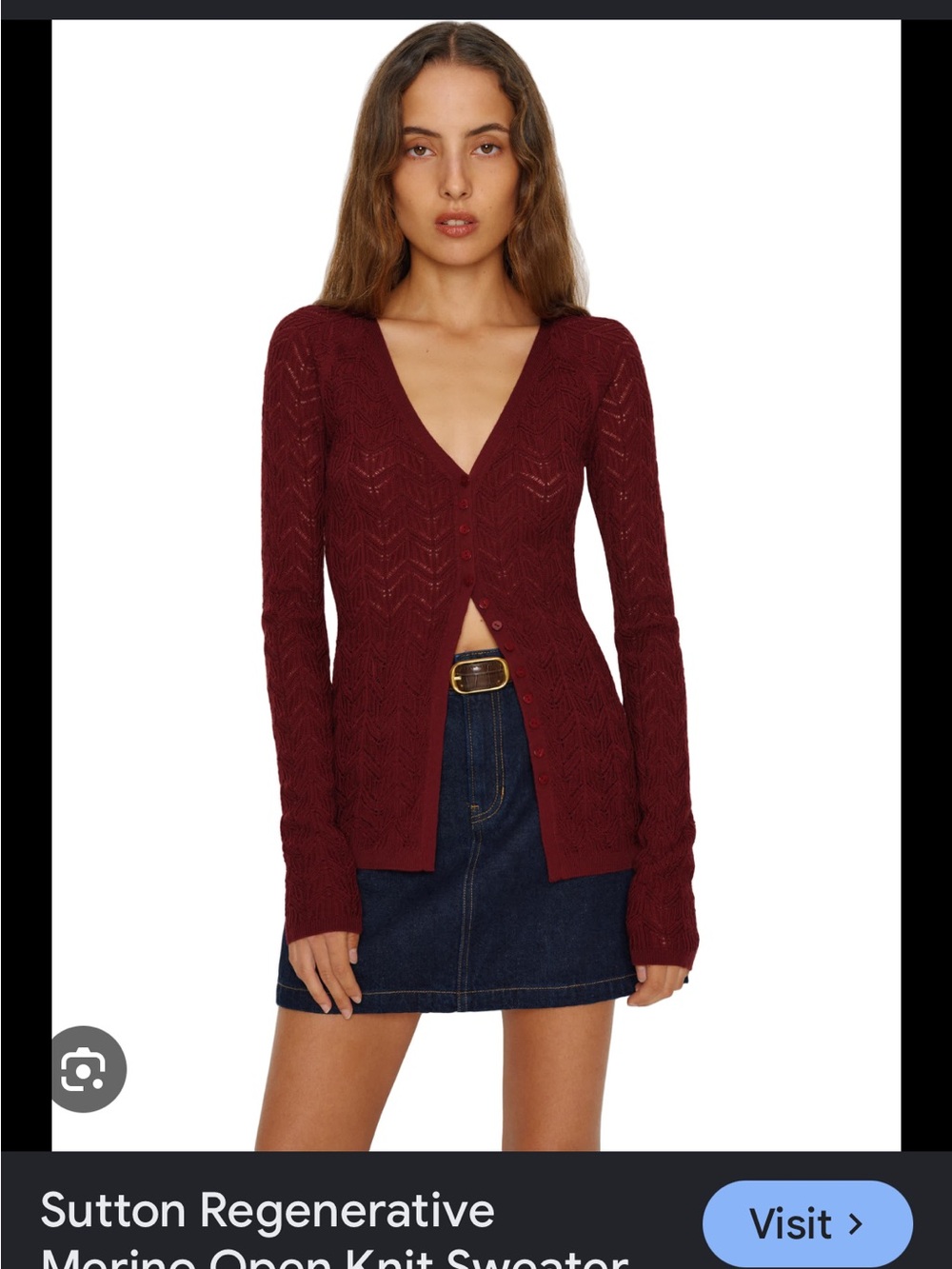 Reformation Sutton Burgundy V-Neck Button Cardigan